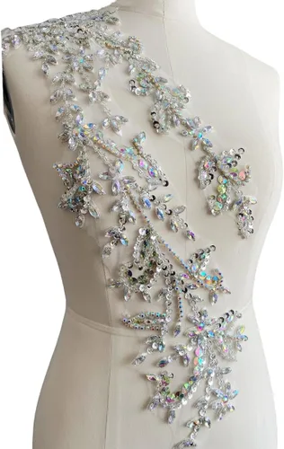 Miniatura 2 de PLune Diamantes de imitación acrílicos brillantes hechos a mano en apliques de encaje, cuentas de costura, parches para accesorios para vestido