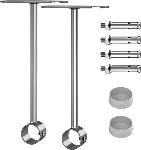 Miniatura 11 de Soportes de montaje en techo para barra de cortina de acero inoxidable, diámetro de varilla de 0.984 in/1 pulgada, acabado cromado pulido, plata, 2