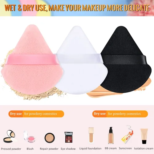 Miniatura 4 de Meanplan 100 esponjas de maquillaje suaves triangulares para la cara, esponjas de maquillaje suaves para terciopelo suelto, base cosmética, esponja