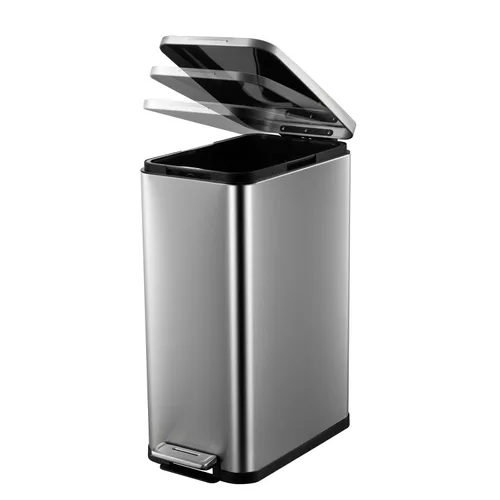 Miniatura 2 de Cubo de basura de acero inoxidable de 50 litros/13 galones, cubo de reciclaje rectangular con pedal de acero con tapa y cubos interiores, cubo
