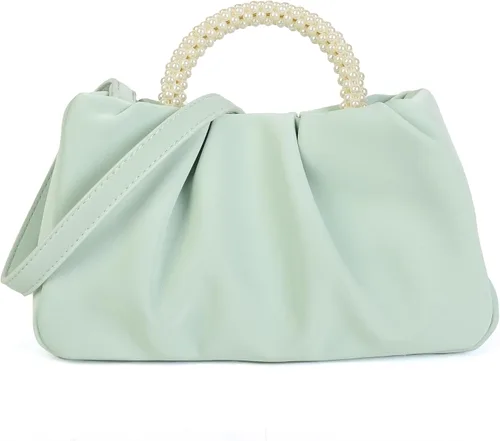 Valleycomfy Bolsos de mano de noche con perlas para mujer, de cuero suave, fruncidos, cruzados, bolsa de hombro para fiestaboda