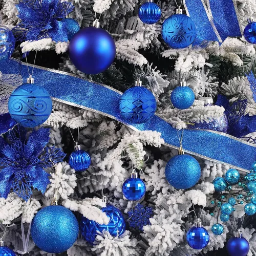 Miniatura 5 de Wironlst Adornos de bola de Navidad - 30 piezas de adornos de Navidad de plástico irrompibles para árbol de Navidad, vacaciones, boda, fiesta Azul