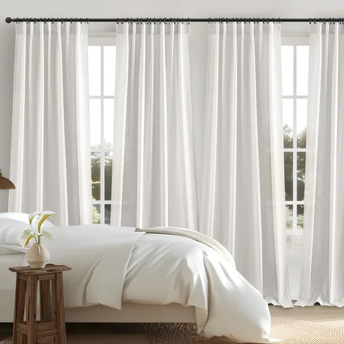 Miniatura 7 de Cortinas translúcidas de lino beige blanco de 84 pulgadas de largo, 2 paneles, cortinas modernas con filtrado de luz y privacidad, riel de techo