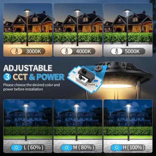 Miniatura 3 de ADUB Luz de poste LED con fotocélula de 60 W, 48 W, 36 W, luces superiores de poste de 3000 K, 4000 K, 5000 K, potencia ajustable y CCT, lámpara