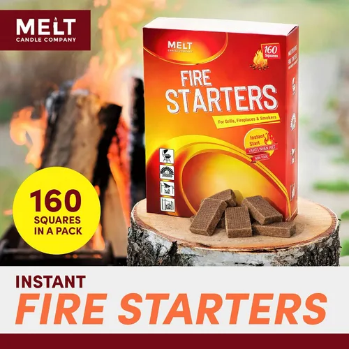 Miniatura 7 de Melt Candle Company - Iniciadores de fuego cuadrados, 160 piezas - Kit de iniciadores de fuego para fogatas, parrilla, hoguera al aire libre, hogar