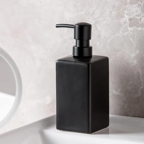 Miniatura 2 de Dispensador de jabón y loción cuadrado de cerámica negra mate para baño, dispensador de jabón para platos para cocina, 14 onzas