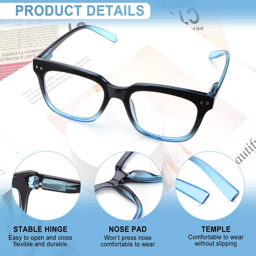 Miniatura 6 de Paquete de 6 lentes de lectura de moda para mujeres y hombres, bloqueo de luz azul, lectores cuadrados de gran tamaño con bisagra de resorte Paquete