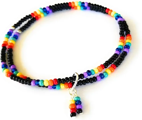 Miniatura 4 de Pulsera de tobillo arco iris colores orgullo LGBT semillas tobillera negro multi