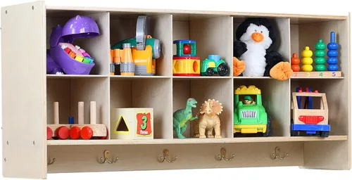 Cubos organizadores de almacenamiento, 10 cubos con ganchos para abrigos, estante colgante de pared para juguetes de niños, guardería, aula, 47 Sin