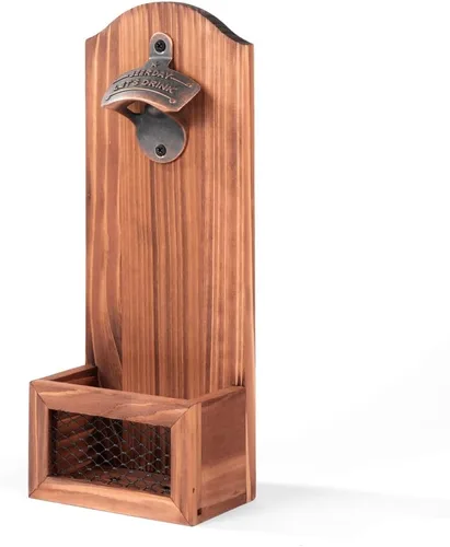 Miniatura 13 de Abrebotellas con colector de tapas, abrebotellas de madera vintage montado en la pared, regalo ideal para hombres y amantes de la cerveza, uso como