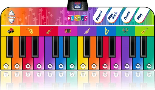 Miniatura 8 de Play22 Alfombrilla de piano de suelo de 6 pies para niños pequeños, tapete de juego de piano gigante, 24 teclas, 8 instrumentos musicales, volumen