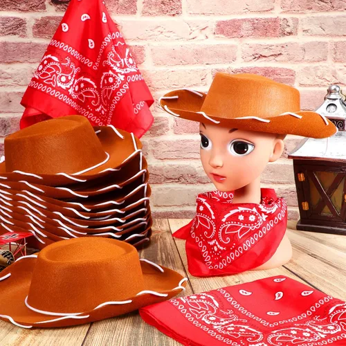 Miniatura 2 de 24 Piezas Sombreros de Vaquero y Bandanas para Niños Accesorios de Sombrero de Disfraz de Vaquero del Oeste para Niños Pequeños Suministros