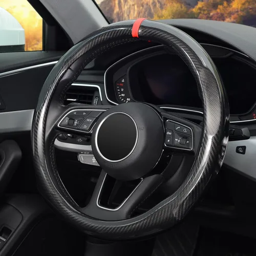 Miniatura 3 de ZHOL - Funda para volante de fibra de carbono, tamaño estándar universal de 37-38 cm, accesorios de moda y deporte para volante de coche para Negro