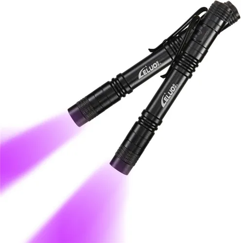 Paquete de 2 linternas UV con clip, mini luz de 395 nm, linterna ultravioleta impermeable para fugas, orina de mascotas, escorpión, inspección de