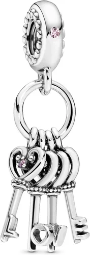PANDORA Joyas Llaves del amor colgantes de cristal y circonitas cúbicas en plata de ley, Metal Cristal, Circonita Cúbica