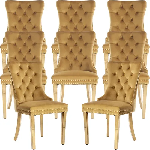 Miniatura 152 de ODUSE-DAILY - Juego de 4 sillas de cocina y comedor de terciopelo beige, tapizadas en tela, respaldo alto con alas, anilla metálica, estructura