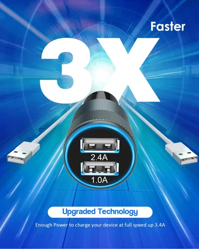 Miniatura 2 de Cargador de coche para iPhone con certificación MFi de Apple, carga rápida de 3.4 A, cargador USB de doble puerto, adaptador de encendedor de Gris