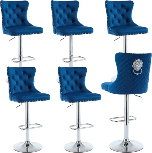 Miniatura 23 de Taburetes de bar negros juego de 2 sillas de cocina giratorias de terciopelo con respaldo alto acolchado, taburetes dorados modernos tapizados