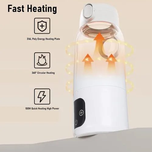 Miniatura 3 de Hervidor eléctrico de viaje, 16.9 fl oz, calentador de agua portátil USB de acero inoxidable 316 con PD carga rápida y temperatura ajustable