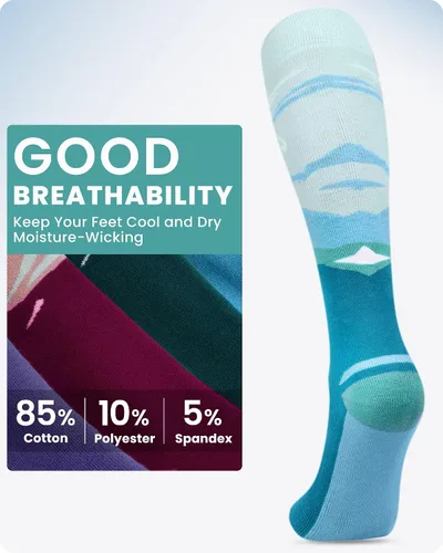 Miniatura 2 de OutdoorMaster Calcetines de esquí, paquete de 2 pares de calcetines térmicos para esquí y snowboard para mujer, puño antideslizante sobre