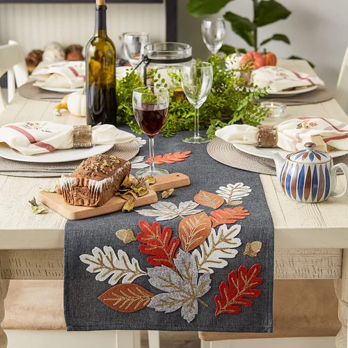 Miniatura 5 de DII Decoración de mesa de otoño bordada para comedor de Acción de Gracias, camino de mesa, 14 x 70 pulgadas, hojas de otoño