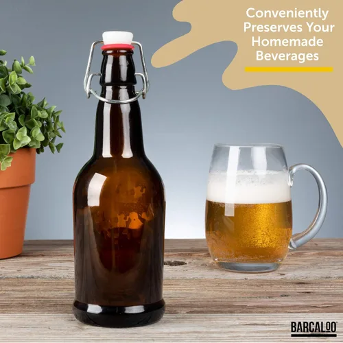 Miniatura 5 de Barcaloo Botellas de cerveza de vidrio ámbar de 16 onzas para elaboración casera, paquete de 12 con tapas abatibles, marca estadounidense