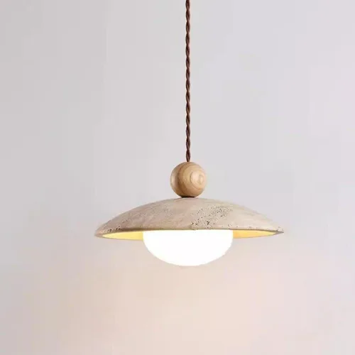 Dining Room Pendant Lights Fixtures Natural Yellow Travertine Chandelier with Wood Accents Modern Simple White Glass Hanging Lamp for Kitchen Island