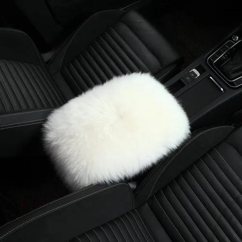 Miniatura 21 de IRIWOOL - Funda de reposabrazos de piel de oveja, cubierta de reposabrazos de auto, cojín suave de consola para coche, cubierta de consola central