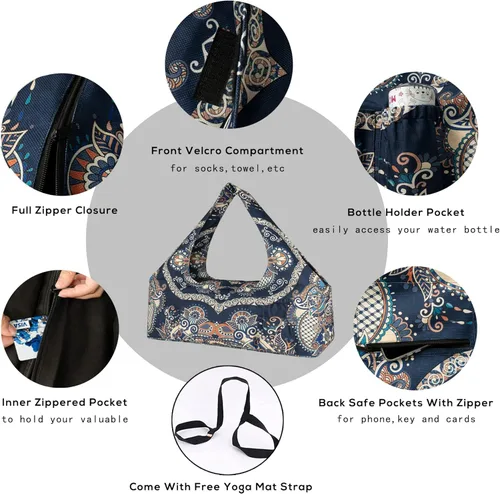 Miniatura 3 de Bolsa para esterilla de yoga – Bolsa de yoga grande con correa para esterilla de yoga, cremallera y bolsillos, bolsas de yoga y transportadores que