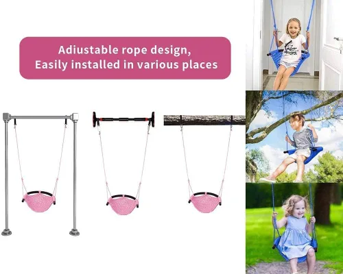 Miniatura 4 de Columpio tejido a mano para niños, columpio para niños con cuerdas ajustables, juego de columpio seguro para niños, para interiores, exteriores, Rosa