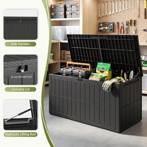 Miniatura 8 de UDPATIO Caja de cubierta de 100 galones, caja de almacenamiento para exteriores, resina impermeable con cerradura, contenedor de almacenamiento