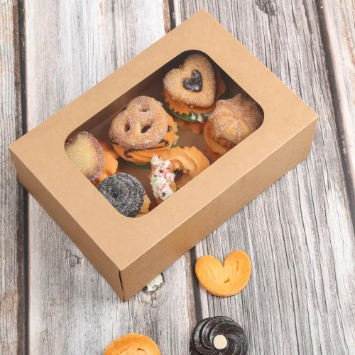 Miniatura 3 de YEKTFS 24 piezas de cajas para galletas con ventana para regalos de papel, cajas de regalo marrón para panadería de 9 x 6.3 x 3 pulgadas, fácil