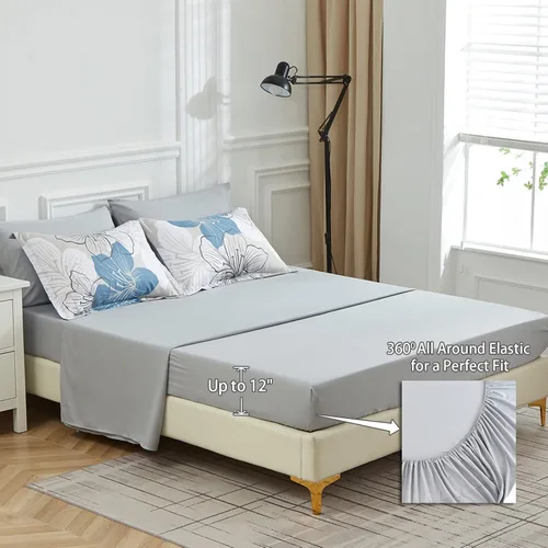 Miniatura 6 de Luxudecor Juego de edredón floral tamaño individual, 6 piezas de cama en una bolsa, edredón floral azul y juego de sábanas, juego de ropa de cama