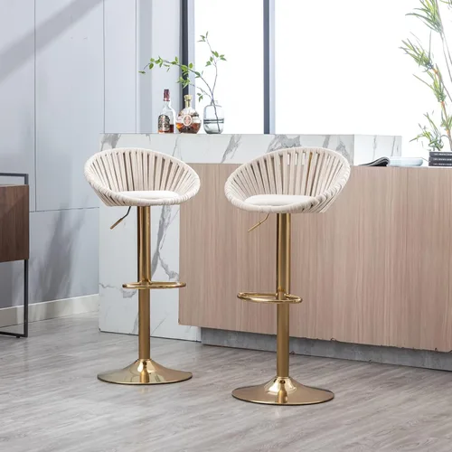 Miniatura 14 de Taburetes de bar modernos y ajustables giratorios, taburete de bar de cocina con respaldo, juego de 2, sillas de bar de estilo ocio, para isla