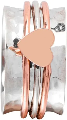 Miniatura 3 de Anillo giratorio de corazón rosa de meditación para mujer, anillo giratorio de plata de ley 925 para ansiedad para mujeres y niñas para regalo