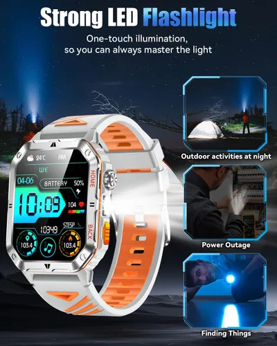 Miniatura 3 de Military Smarty Watch for Men, 2.01" Smartwatch with 1200mAh Battery, Flashlight, Answer/Make Calls, Heart Rate/Sleep Monitor 100+ Sport Modes