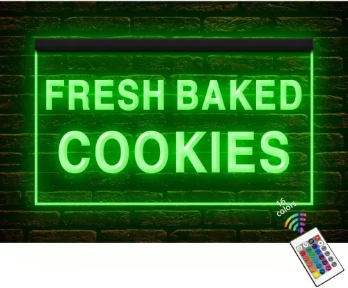 110138 - Letrero de neón con luz LED de 110138 galletas recién horneadas para cafetería, pasteles, panadería, tienda (12 x 8 pulgadas, 16 colores 16