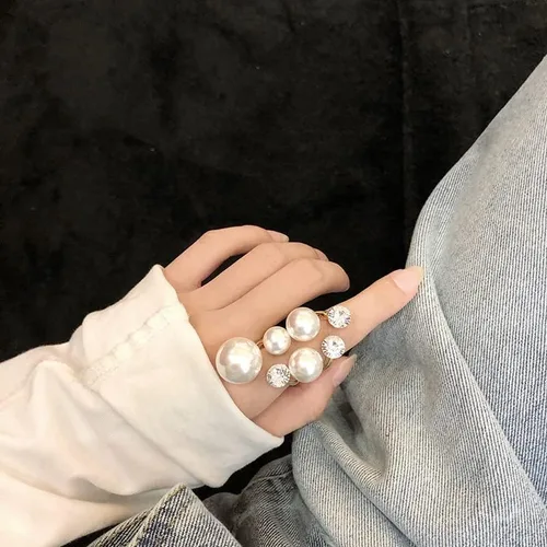 Miniatura 2 de Cicod Anillo de perlas vintage, apilables, anillos de perlas ajustables, anillo de dedo completo de perlas abiertas, joyería de moda para mujeres