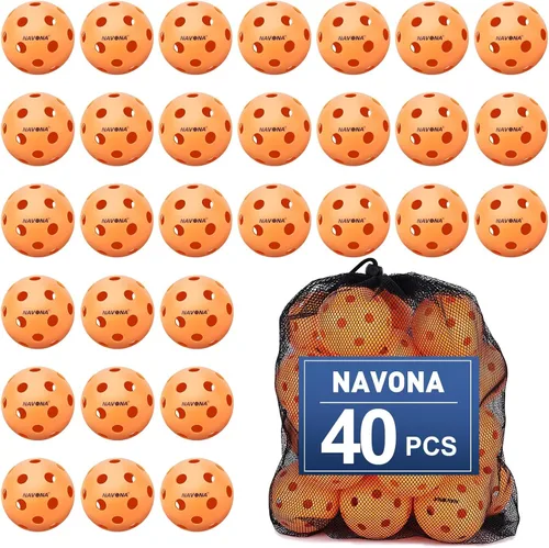 Navona 40 Pack Premium 26-Holes Orange Indoor Pickleball Balls, Meet USAPA Official Requirement, Perfectly Balanced, High Bounce True Flight,