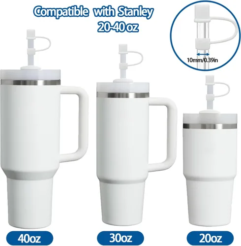 Miniatura 4 de 6 tapas de silicona para popotes compatibles con vaso Stanley de 30 y 40 onzas con asa, tapones de 10 mm, tapas para popotes a prueba de polvo Blanco
