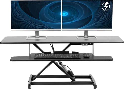 Miniatura 14 de VIVO 32 inch Electric Motor Desk Converter, Height Adjustable Riser, Sit to Stand Dual Monitor and Laptop Workstation with Wide Keyboard Tray