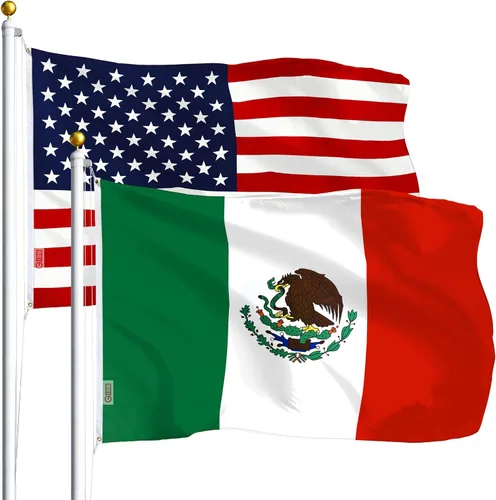 G128 Paquete Combo: Bandera Americana de EE. UU. 3 x 5 pies 75D con estrellas impresas y Bandera de México (mexicana) 3 x 5 pies 75D impresa Estados