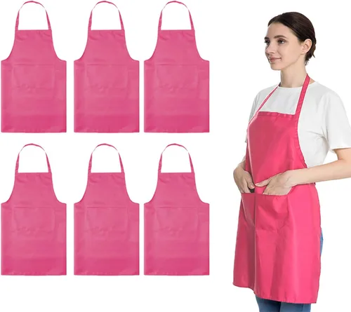 Miniatura 8 de Total de 6 delantales con babero azul bebé a granel con 2 bolsillos para mujeres, hombres y adultos, cocina de chef (6, azul bebé)