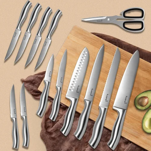 Miniatura 6 de Kuisine Juego de cuchillos afilados de alta calidad, hoja afilada de acero inoxidable de alto carbono, mango ergonómico antideslizante, juego