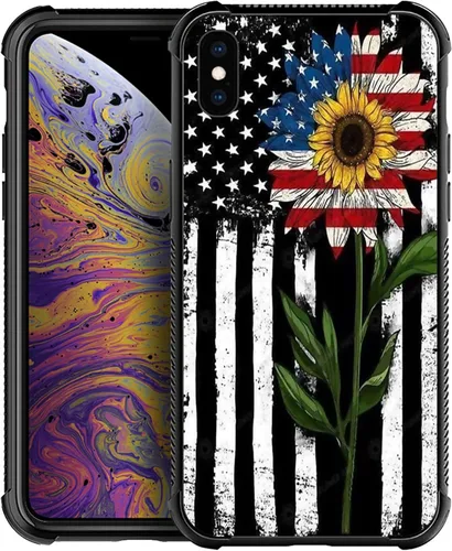 Miniatura 25 de Funda compatible con iPhone X/XS, diseño de bandera estadounidense de béisbol, TPU suave, a prueba de golpes, de vidrio templado, para iPhone X/XS