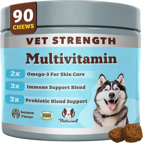 Natural Dog Company Vet Strength Multivitamínico para perros – 90 masticables suaves de alta potencia con glucosamina, condroitina, probióticos y