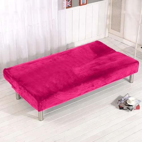 Miniatura 4 de Funda de felpa para futón sin brazos, funda de terciopelo suave de color sólido, funda elástica para sofá cama de 2 y 3 plazas, para el hogar, Rosa