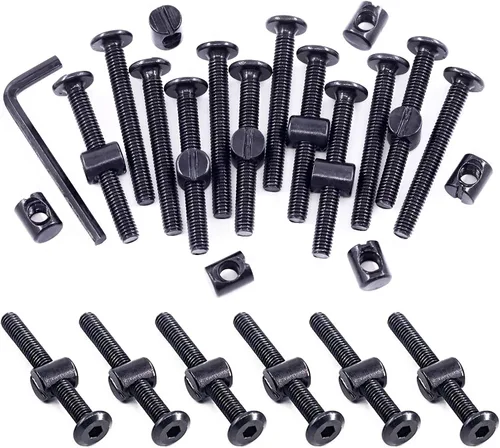 Miniatura 20 de Swpeet 51 tornillos negros M6 × 3.150 in para cuna, cabeza hexagonal para cuna y tuercas de barril con 1 llave Allen perfecta para muebles, cunas