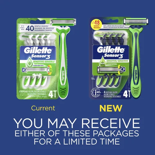 Miniatura 3 de Gillette Sensor3 Sensitive - Maquinilla de afeitar desechable para hombre, 4 maquinillas de afeitar