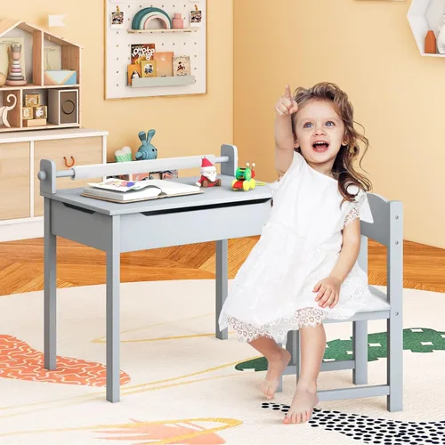 Miniatura 9 de Costzon - Juego de mesa y silla para niños, mesa de arte y manualidades con tapa abatible para sala de juegos, jardín de infantes, escritorio